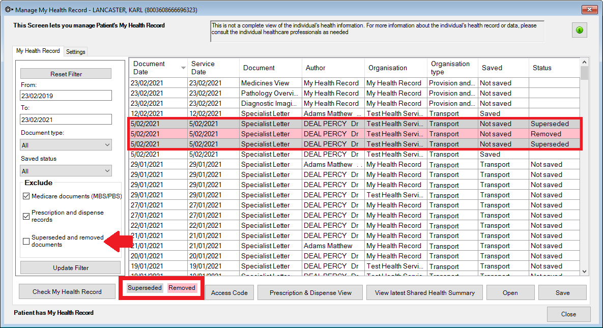 How to view superseded and removed documents